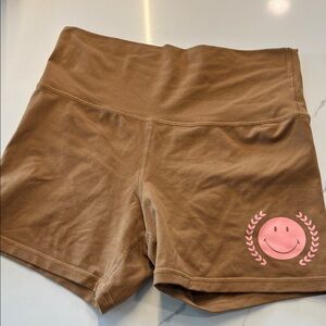 Brown Women's Shorts with Pink Smiley Design